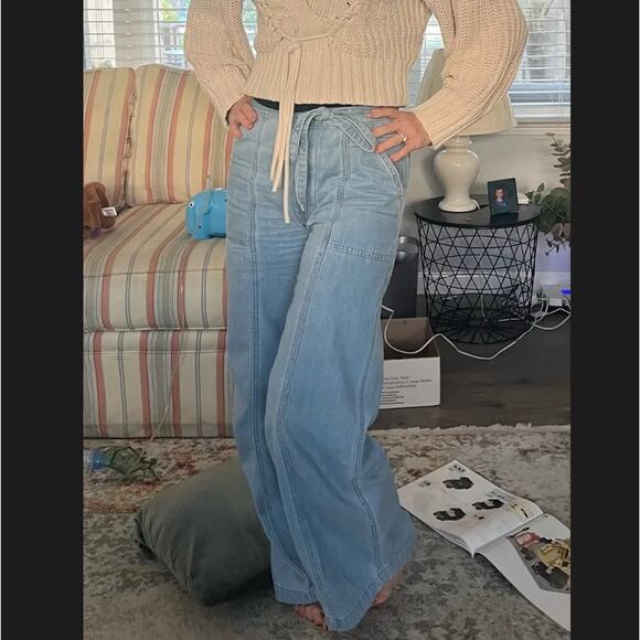 Hudson Wide Leg Baggy Jeans Denim SIZE 29 Light Wash Tie Waist  Linen $245 - Picture 5 of 11